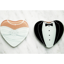 Heart Shape Glass coasters,Bride and Groom Coaster, Set of 2.